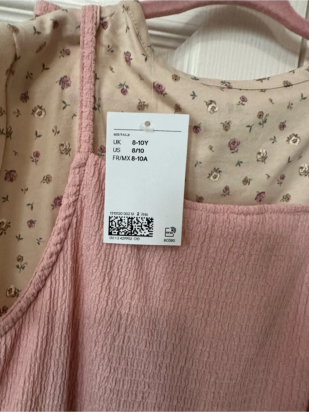 H&M - Girls' Pink Ruffle-Hem Pinafore Dress with Floral Tee
